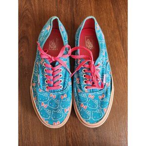 Hello Kitty Vans Shoes Pink & Blue Print Sneakers Men Size 8.5 Women Size 10